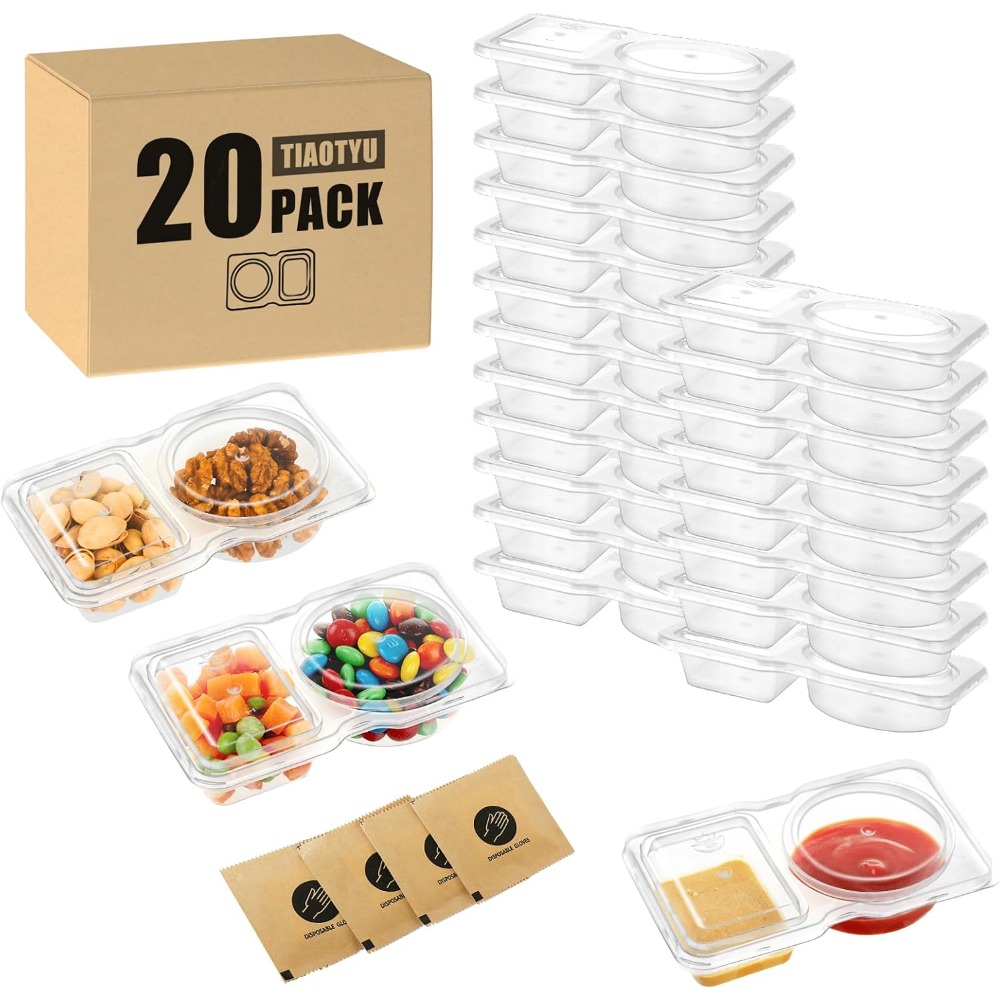 Meal Prep Veggie - Reusable Divided Snack Containers 2 Compartment